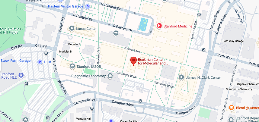 Stanford Medicine campus map showing the Beckman Center location pin for the Goins Lab